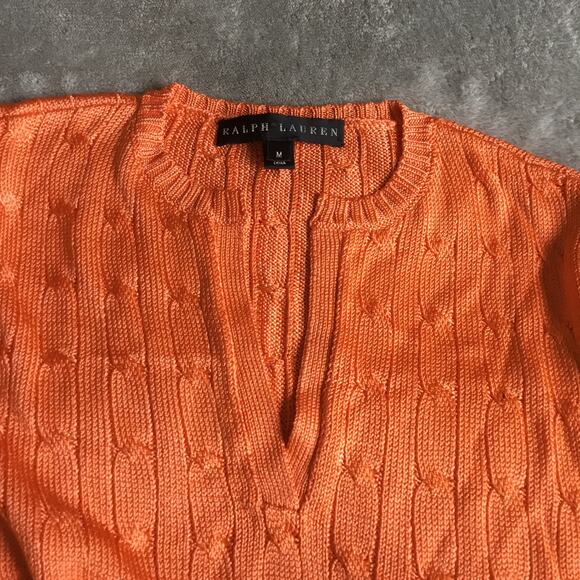 Ralph Lauren Black Label Orange Silk V-Neck Cable Knit Long Sleeve Dress, Size M - Picture 5 of 9